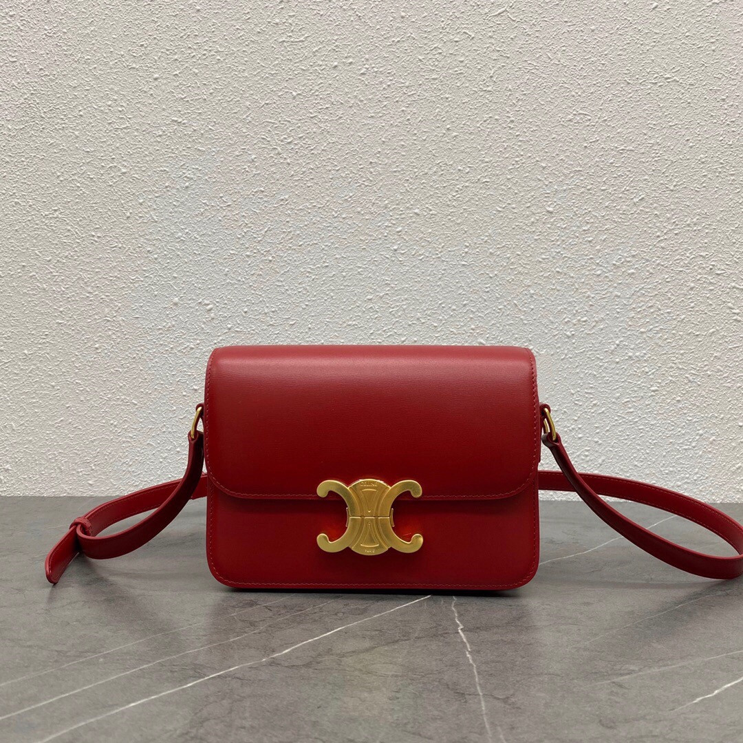 Célin*e Triomphe Logo Hardware Leather Mini Shoulder Bag-17x14x6CM
