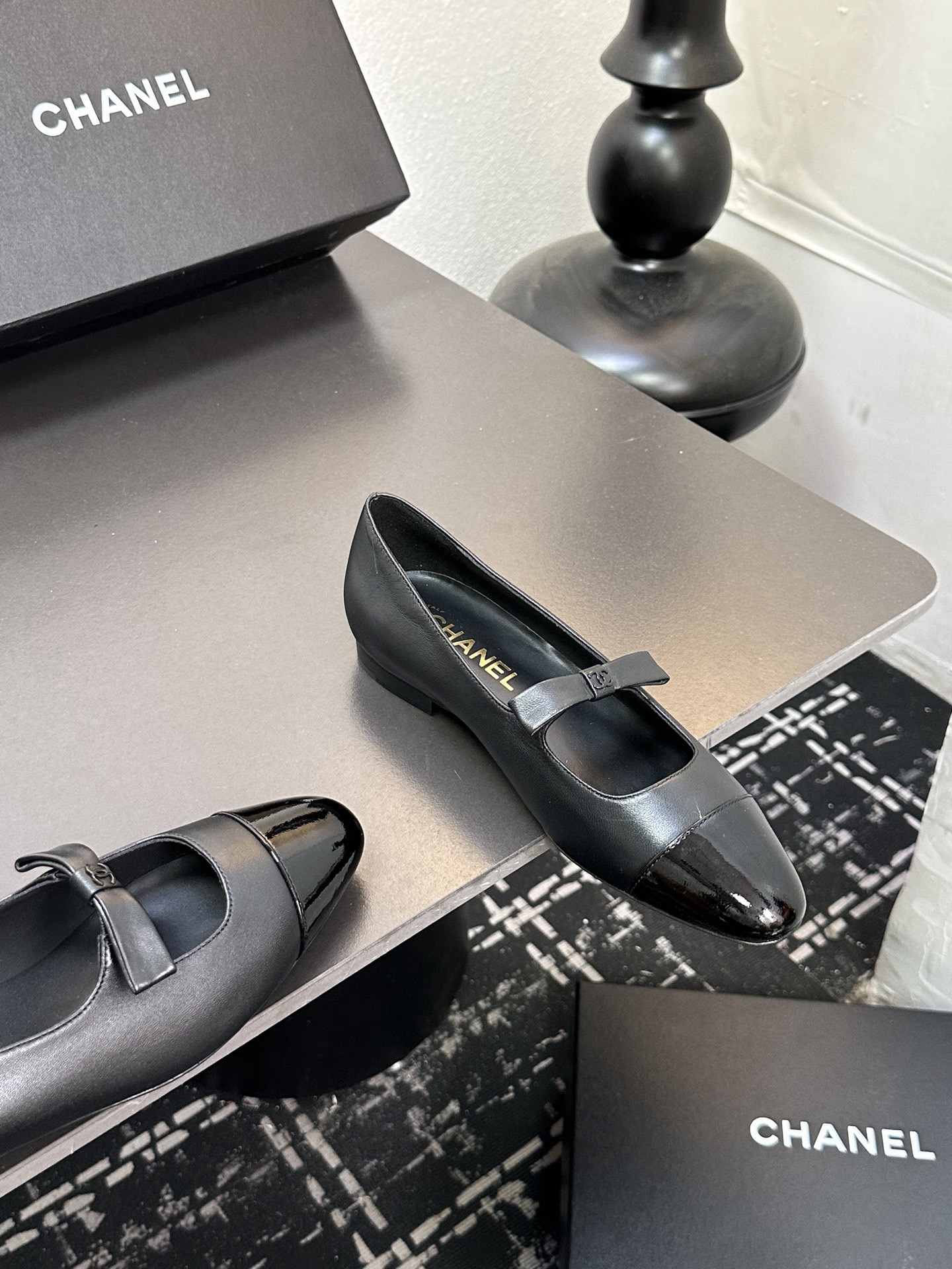 Chan*el Patent Calfskin Mary Janes Flats