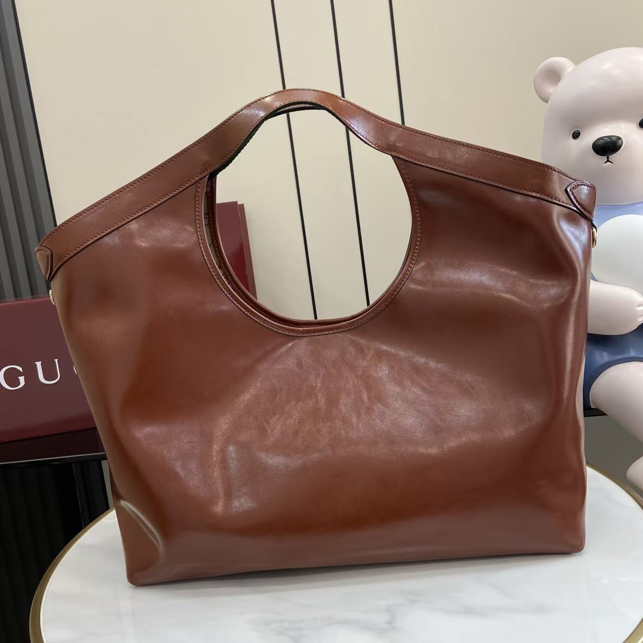 Gv*c*i Giglio Large Tote Bag Brown Leather-42*60*47CM