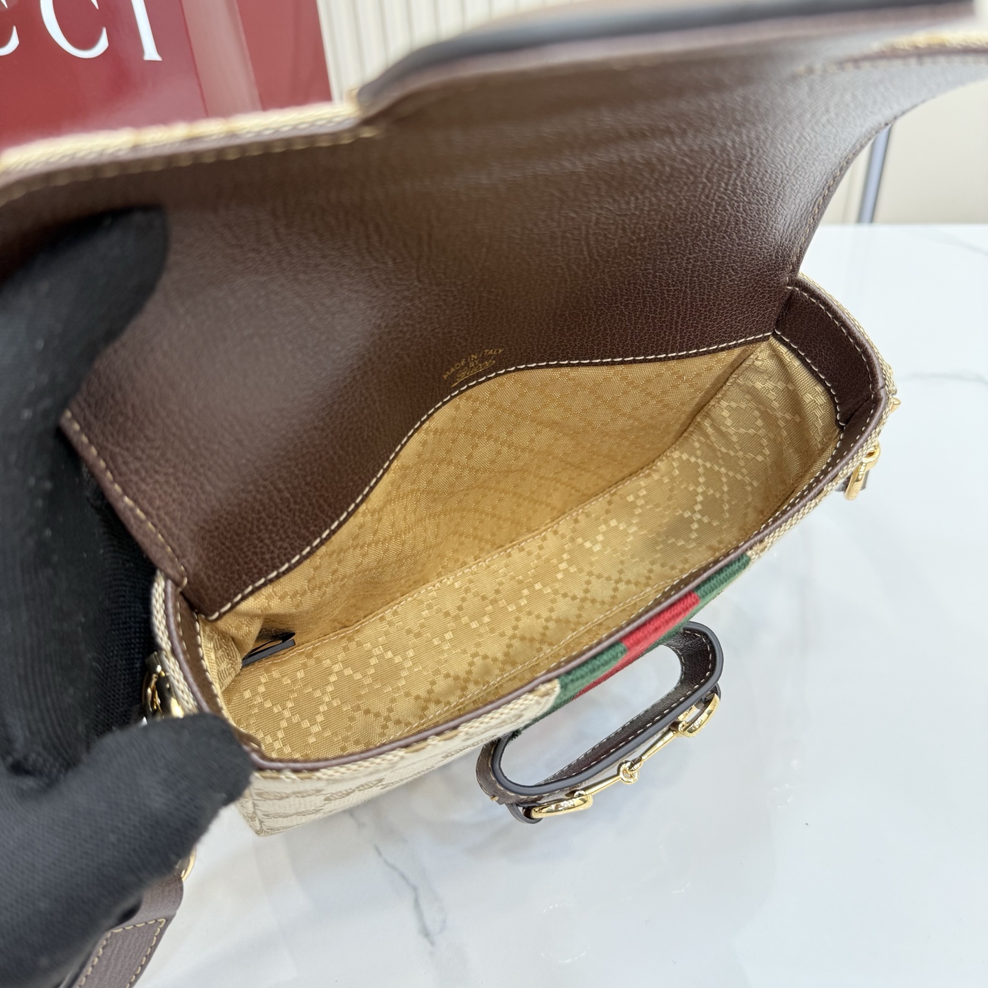 Gvc*1 Ophidia Small Shoulder Bag In Beige And Brown GG Fabric-21*14.5*5.6CM