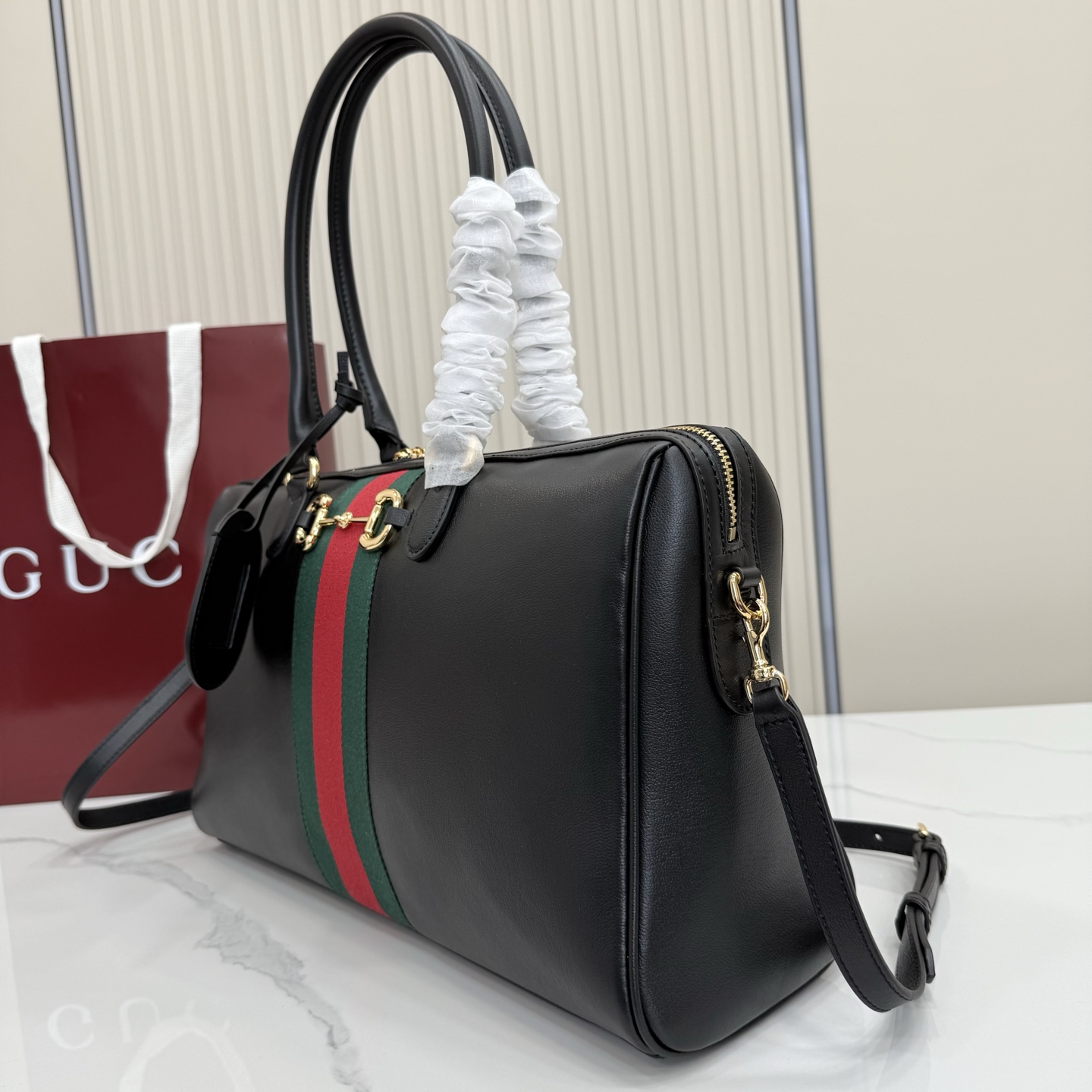 Gv*c* Borsetto Large Boston Bag In Black Leather-38.5*22.5*13CM