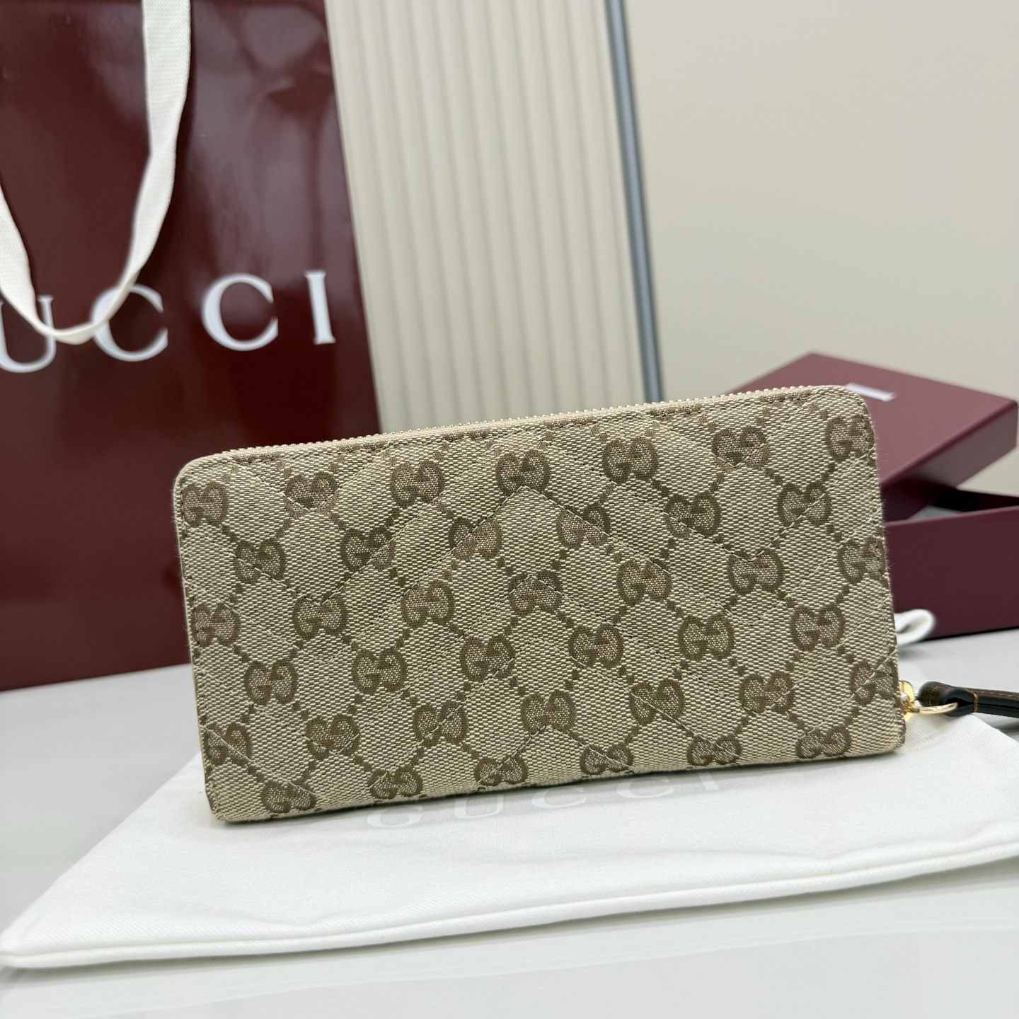 Gvc*1 GG Marmont Zip Around Wallet In Sand And Brown GG canvas-19*10.5*2CM