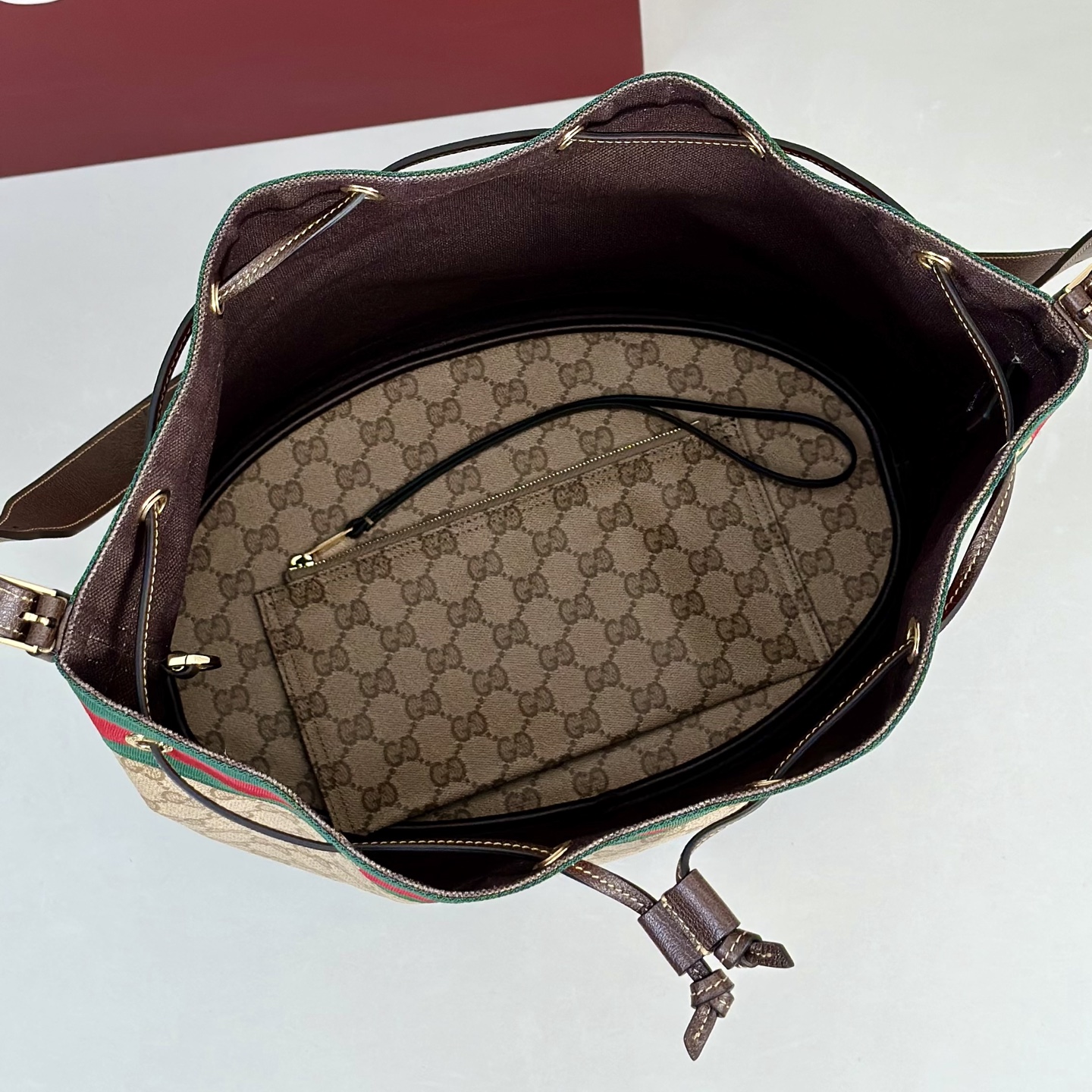 Guc*ci Venice Large Bucket Bag In Sand And Brown GG Canvas-33*31*21.6CM