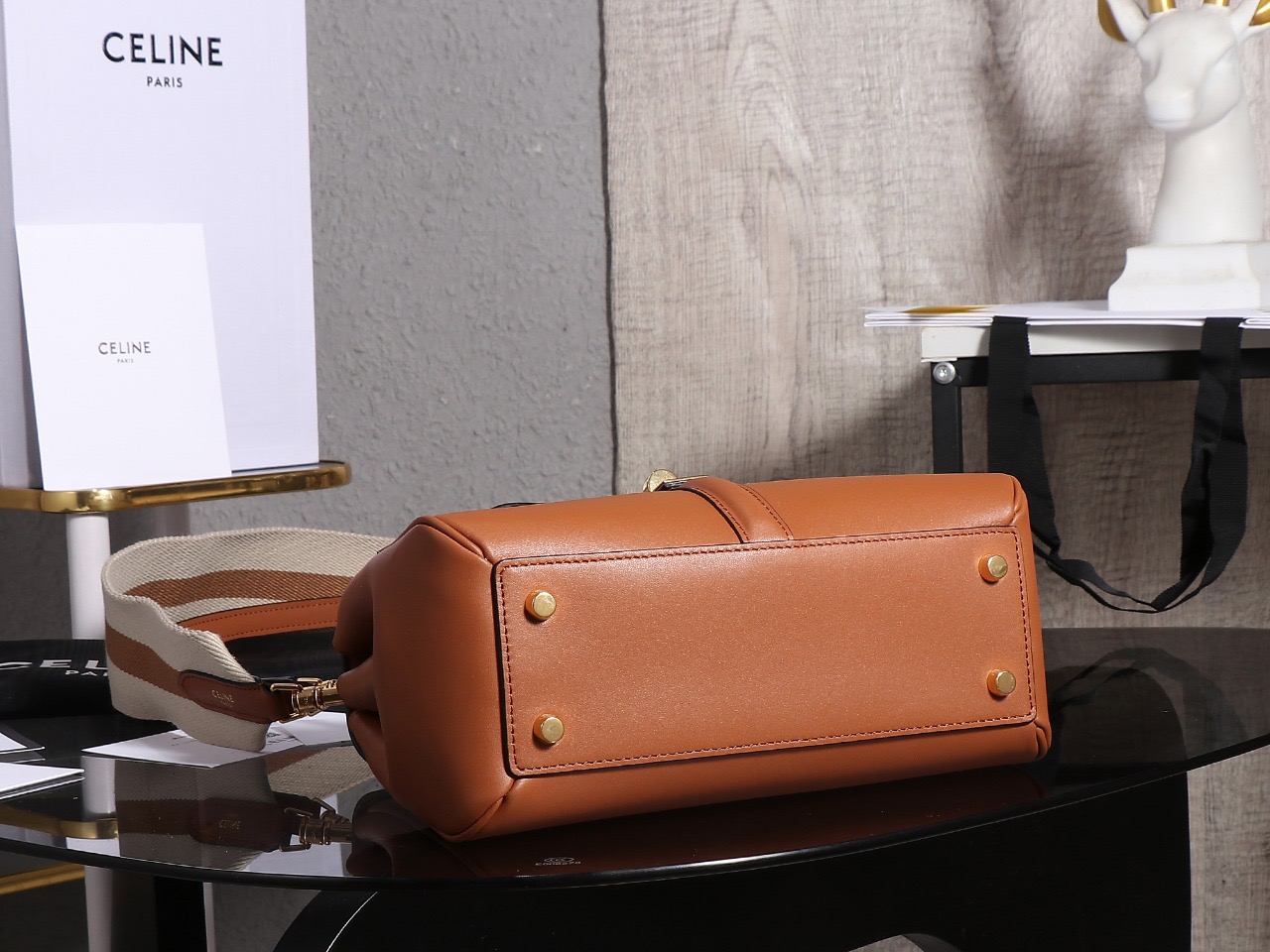 Celin**e Satinated Calfskin Small 16 Top Handle Bag Tan-23*19*10.5CM